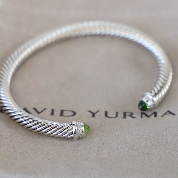 David Yurman Sterling Silver 5mm Cable Bracelet Peridot & Diamonds size Small - Picture 3 of 6
